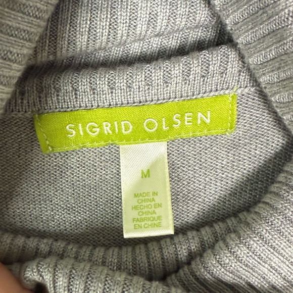 Sigrid Olsen Cashmere and‎ Silk Blend Gray Turtleneck Short Sleeve Sweater Top - Picture 2 of 4
